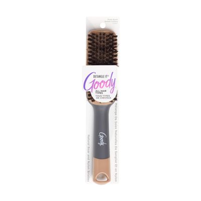 Goody Detangle It Boar Bristle Hair Brush, Use as a Detangling or Styling Brush, Conditions &amp; Boosts Shine, Helps Tackle Knots &amp; Reduce Frizz, For Wet or Dry Hair, Brown/Grey