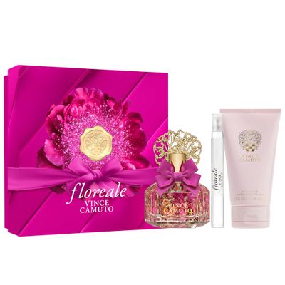 Vince Camuto Floreale 3 PC Gift Set for Women, Notes of Bergamont, Orchid, and Vanilla, Stocking Stuffer, Christmas Gift for Her, Eau de Parfum 3.4 Fl Oz 0.34 Fl Oz Travel Spray 5 Fl Oz Body Cream