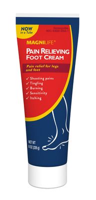 MagniLife Pain Relieving Foot Cream Soothing Relief for Soreness, Pain, Burning, Tingling, Itching or Sensitivity in Feet &amp; Legs - All-Natural Moisturizing Topical - Petroleum-Free - 8oz Tube