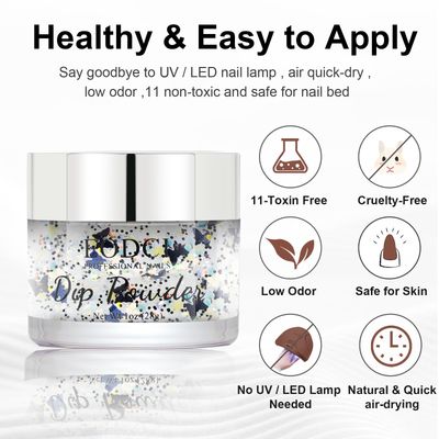 EODCI Nail Dip Powder Colors, Butterfly Glitter Silver - DIY Nail Art Starter Kit - No Lamp Needed - 1 oz