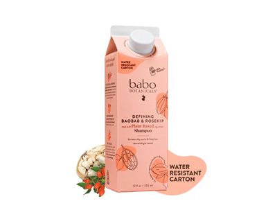 Babo Botanicals Defining Baobab &amp; Rosehip Shampoo - For extra dry, curly hair - Smooth &amp; Define - Passion Fruit Ferment for scalp - Water-Resistant Carton w. 80 Less Plastic - Vegan