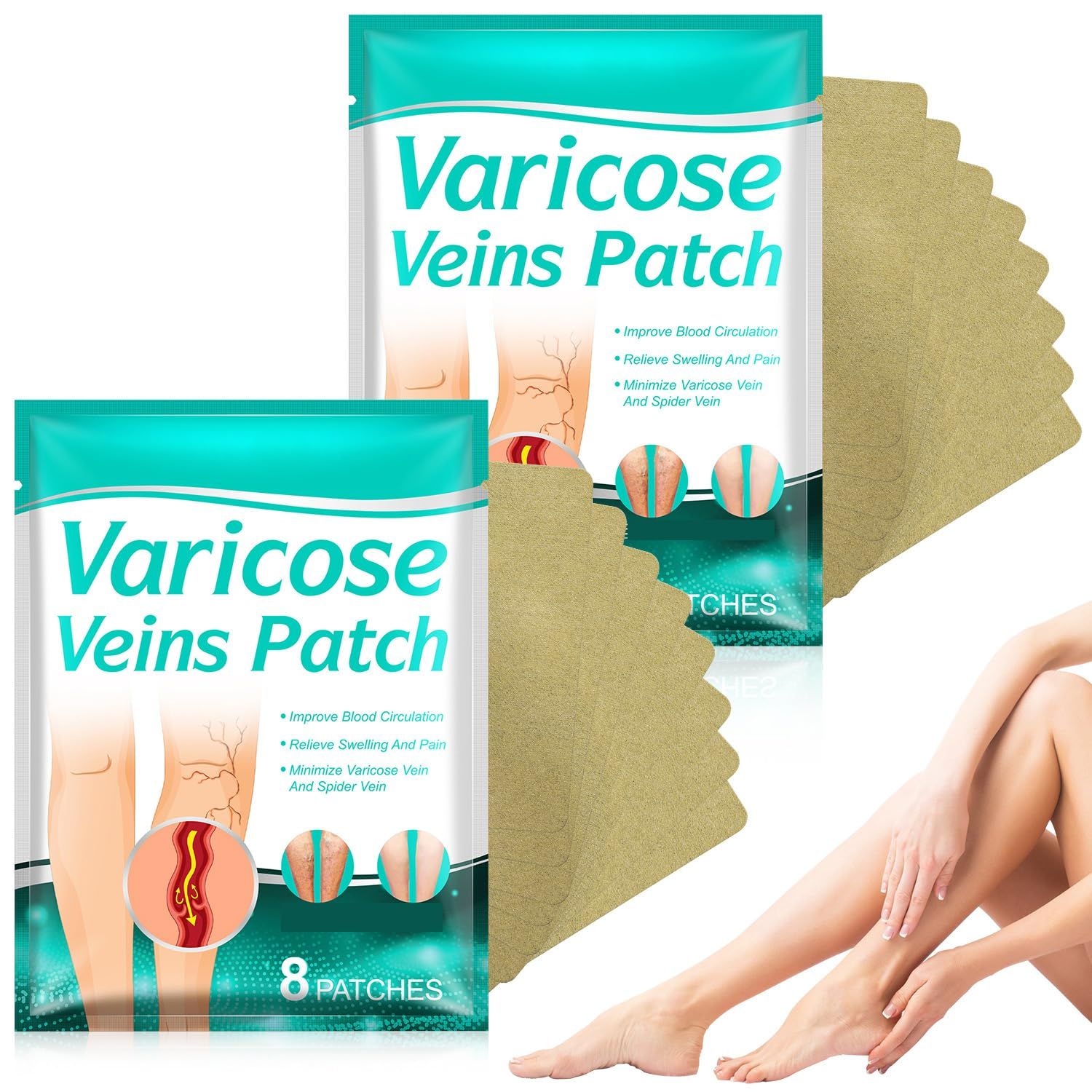 MohuanDd 16Pcs LegRenew Varicose Veins Patch, Professional Varicose Veins Patch for Legs, Improves the Appearanceof Leg (2 Packs)