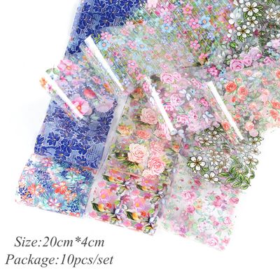 Flowers Nail Foil Transfer Stickers Colorful Floral Nail Foil Decals Designs Supplies Acrylic Nail Art Sticker for Women Manicure Tips Decorations Set Bright Colors Nail Art Film (10 Sheets