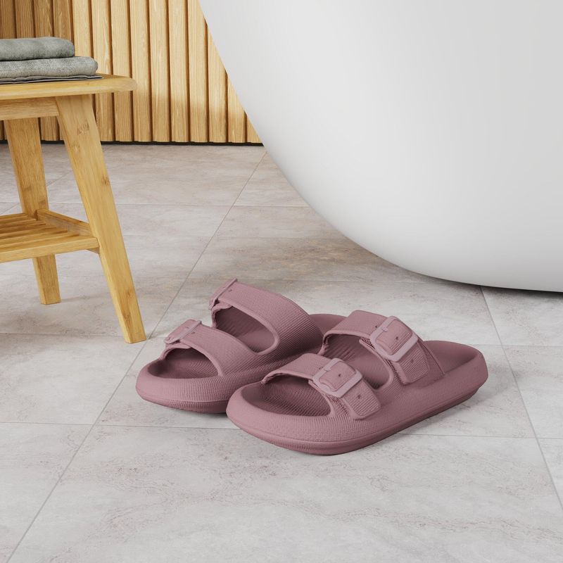 WHITIN Slides Shower Slides Women Men Thick Sole Double Buckle Pillow Slippers EVA Foam Soft Cushion Bathroom Sandals Blush