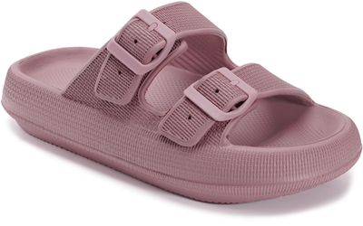 WHITIN Slides Shower Slides Women Men Thick Sole Double Buckle Pillow Slippers EVA Foam Soft Cushion Bathroom Sandals Blush