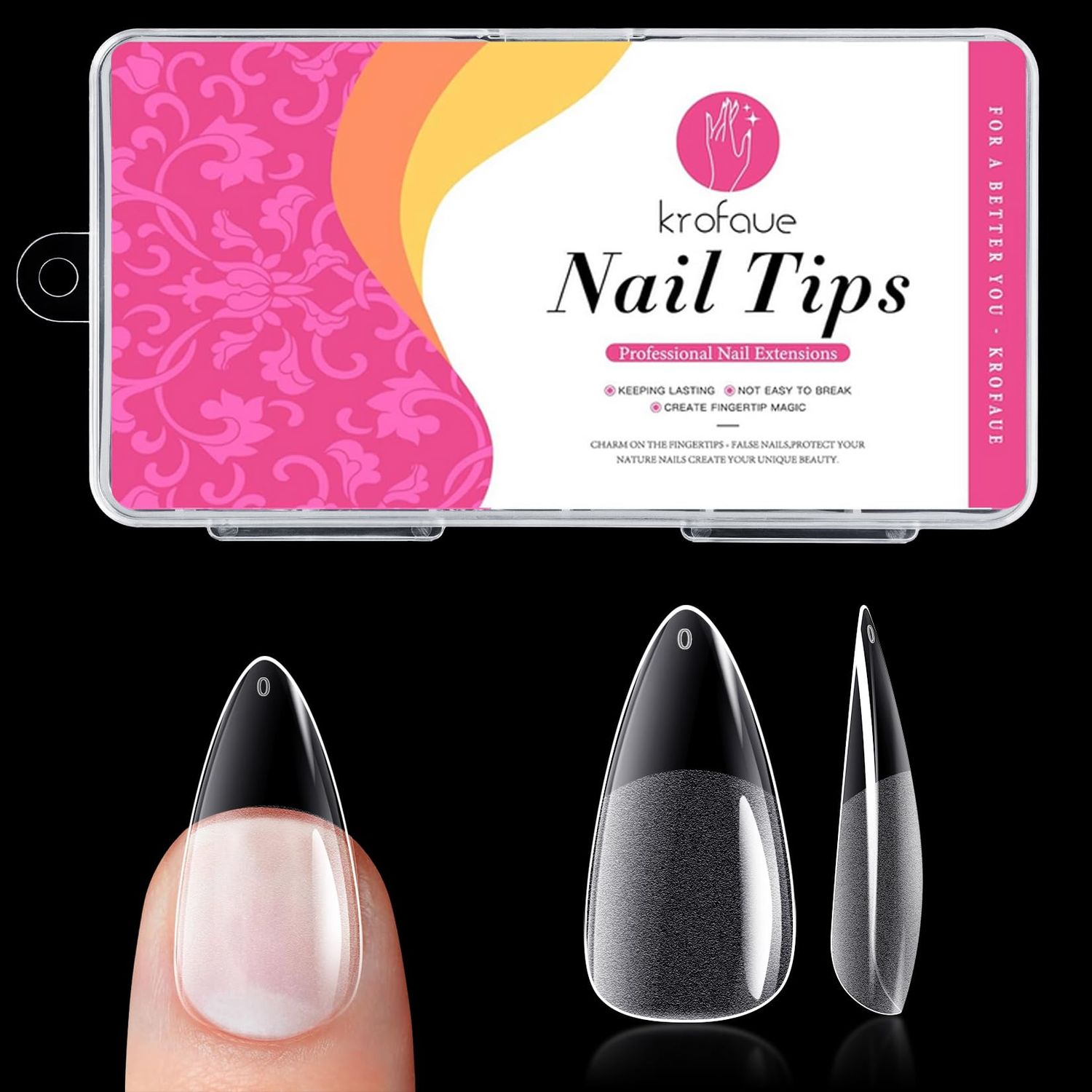 krofaue Short Almond Nail Tips - 120PCS Half Matte Acrylic Fake Nails with 12 Sizes Clear Press on Nails Almond for Extension Nail Manicure Home DIY