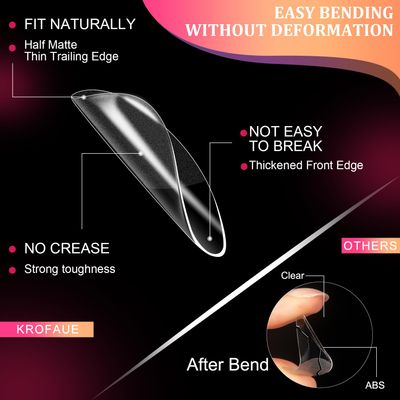 krofaue Short Almond Nail Tips - 120PCS Half Matte Acrylic Fake Nails with 12 Sizes Clear Press on Nails Almond for Extension Nail Manicure Home DIY