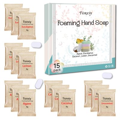 Tisnxiy Foaming Hand Soap Tablet Refills,15 pack Makes 120 fl oz Total (15x 8 fl oz),5 Scent Soap Refills Tablets,Eco Friendly Sustainable Soap Tablets for HandsVarious Pack