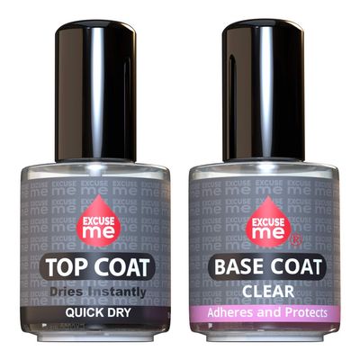 Excuse Me Duo Set Quick Dry Fast Top Coat Base Coat Clear Long Lasting 15 ml / 0.5 oz