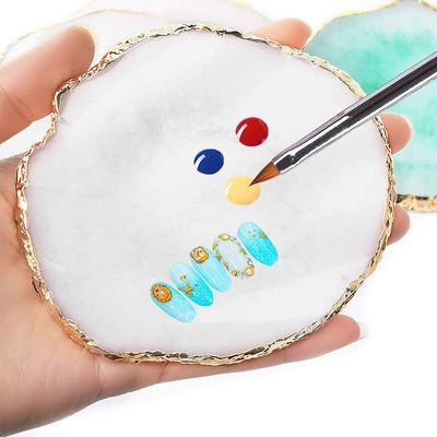 AUOCATTAIL Nail Art Design Tools - 15pcs Painting Brushes Set with 5pcs 2-way Dotting Pens &amp; Gold-rimmed Resin Palette, White