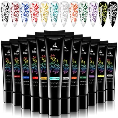 Stamp Nail Polish Gels, 12 Colors Stamping Gels Black White Glitter Green/Silver/Golden for Nail Stamp Plate Stamper