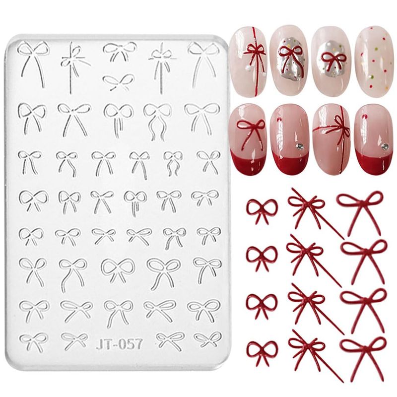 3D Bow Nail Charms Silicone Mold Embossed Bowknot Nail Art Mold With Scraper Relief Nail Bows Nail Mold Nail Carving Templates 3D Gel Nail Art Sculpture Nail Molds Silicone Nail Tools Nail Art Molds