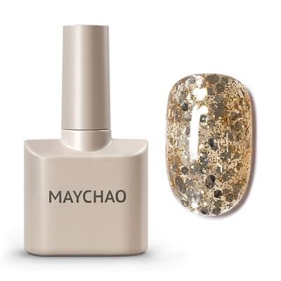 MAYCHAO 15ML Gold Glitter Gel Nail Polish 1Pc Sparkle Light Gold Gel Polish Soak Off UV LED Nail Polish Nail Art Starter Manicure Salon DIY at Home, 0.5 OZ