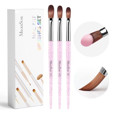 MelodySusie 3-Piece Acrylic Nail Brush Set - Sizes 8/10/14, Professional Brushes for Acrylic Application, Powder Nail Art, Extension &amp; 3D Carving - DIY Home Salon Manicure Tool