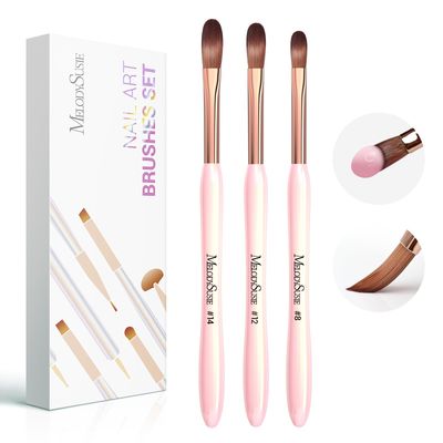 MelodySusie 3Pcs Acrylic Nail Brush Set, Size 8/12/14 for Extension and 3D Carving,DIY Home Salon Manicure Tool, Pink