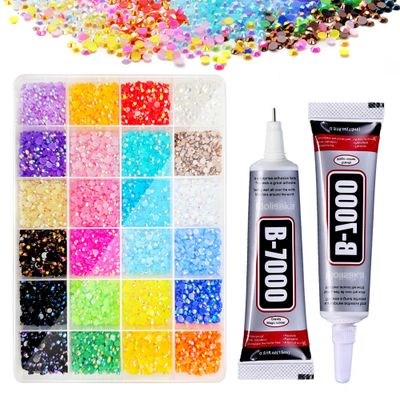 Molisaka 3mm, 4mm Rainbow Rhinestones for Crafting, 24 Multicolor Flatback Jelly Rhinestones, Resin Colorful Bulk for Clothes Shoes with Precision Tip Clear b7000 Glue