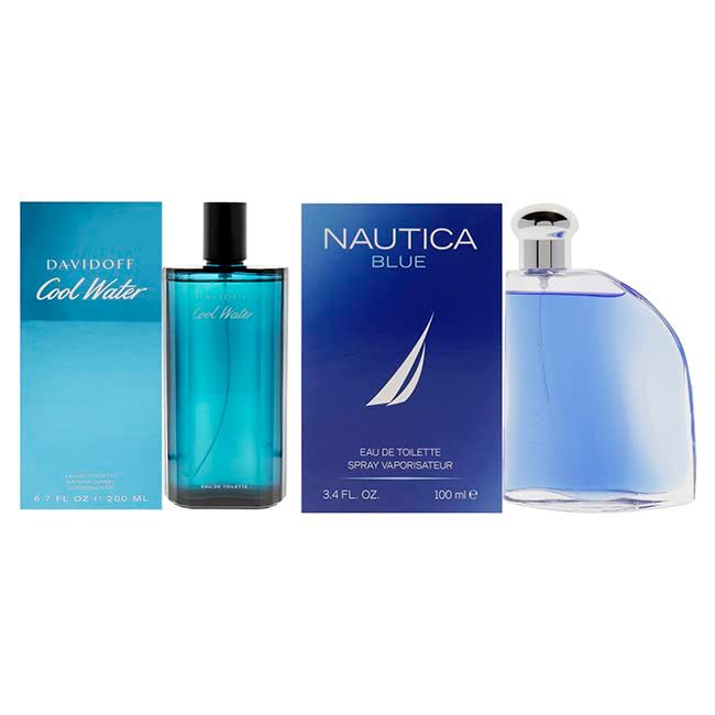 Various Designers Cool Water and Nautica Blue Kit for Men - 2 Pc Kit 6.7oz EDT Spray, 3.4 oz EDT Spray