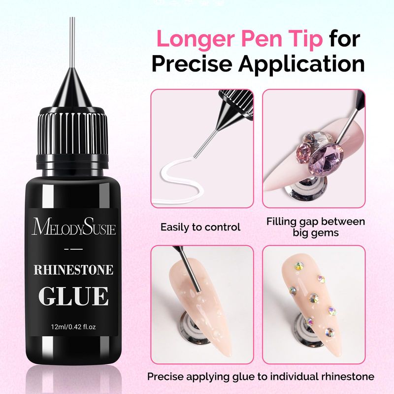 MelodySusie 2Pcs Nail Rhinestone Glue, 3D Gel Nail Art Design Strong Adhesive Nail Gem Glue for Nail Charms Gems Jewelry Decoration DIY Manicured at Home Cured Need Beauty Gifts for Women