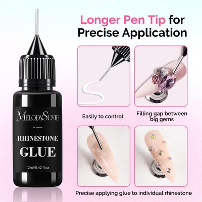 MelodySusie 2Pcs Nail Rhinestone Glue, 3D Gel Nail Art Design Strong Adhesive Nail Gem Glue for Nail Charms Gems Jewelry Decoration DIY Manicured at Home Cured Need Beauty Gifts for Women