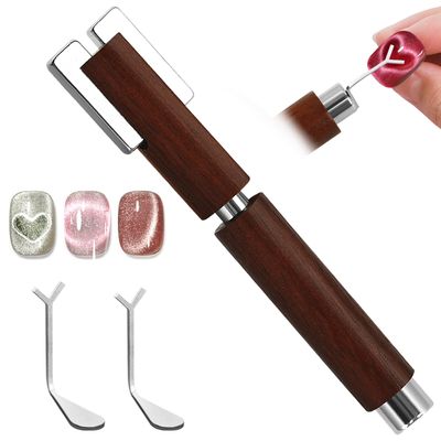 vnjaoi Heart Cat Eye Magnet for Nails,Multifunctional Nail Magnet,Detachable Design, Strong Magnet for Nails2PC Y Shaped for DIY Manicure Kit(Large-Walnut Black)