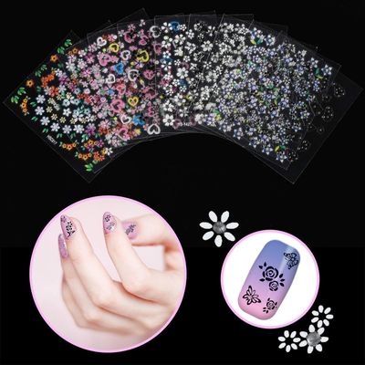 5000-Piece Multicolored 3D Self-Adhesive Nail Floral Stickers - 100 Sheets with Tweezer (Classic-Chic Floral Series)