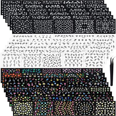 5000-Piece Multicolored 3D Self-Adhesive Nail Floral Stickers - 100 Sheets with Tweezer (Classic-Chic Floral Series)