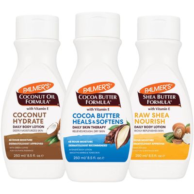 Palmers Body Lotion for Women &amp; Men Variety Pack, Vitamin E Lotion Set for Dry Skin, 48 Hour Moisturization, 8.5 oz flip cap bottles (Pack of 3)