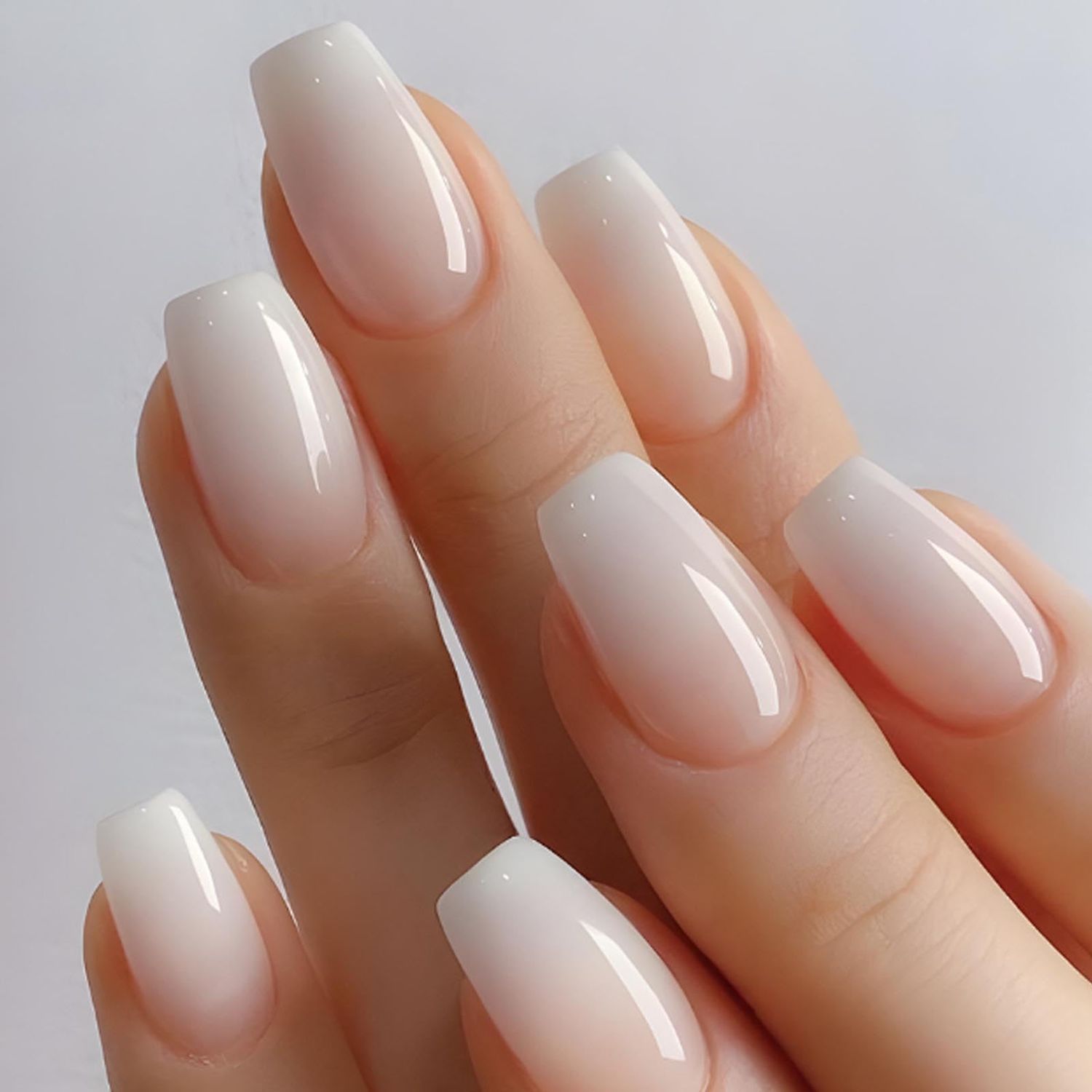 Hkanlre Bling Coffin Press on Nails Fake Nails Tips Full Cover Medium False Gradient Nails for Women and Girls 24PCS (Nude gradient coffin)