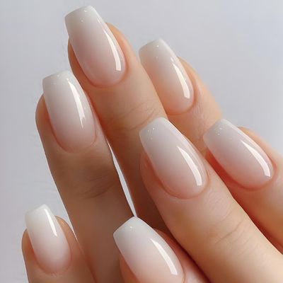 Hkanlre Bling Coffin Press on Nails Fake Nails Tips Full Cover Medium False Gradient Nails for Women and Girls 24PCS (Nude gradient coffin)