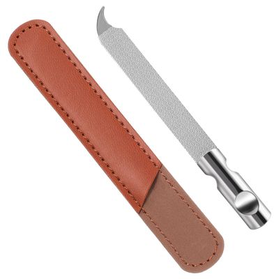 Metal Nail Files for Natural Nails, Mabor Stainless Steel Fingernail File with Pointed Tip Professional Double Sided Curved Nail Filer for Nails Travel Nail File with PU Leather Case