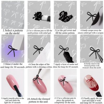3D Bow Nail Charms Silicone Mold Embossed Bowknot Nail Art Mold With Scraper Relief Nail Bows Nail Mold Nail Carving Templates 3D Gel Nail Art Sculpture Nail Molds Silicone Nail Tools Nail Art Molds