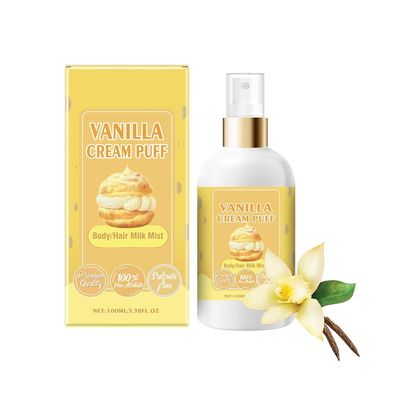 Vanilla Cream Puff Body/Hair Milk Mist, Milky Mist Body Spray, Vanilla Cream Puff Hair and Body Perfume Spray, Vanilla Body Spray, Long-lasting fragrance, 3.38 Fl.Oz (Strawberry Cake) (Vanilla Puff)