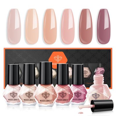 modelones Nail Polish Set 6 Colors Nude Pink Skin Tones Neutral Brown Nail Polish Kit Quick Dry Nail Polish All Seasons Neutral Brown Manicure DIY Nail Art Salon Home Gift for Women Girls