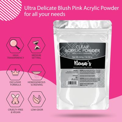 Nenas Superior Sculpting Powder Professional Acrylic Nail System Clear Blush Pink Medium Pink 16 oz 460 g (Clear)
