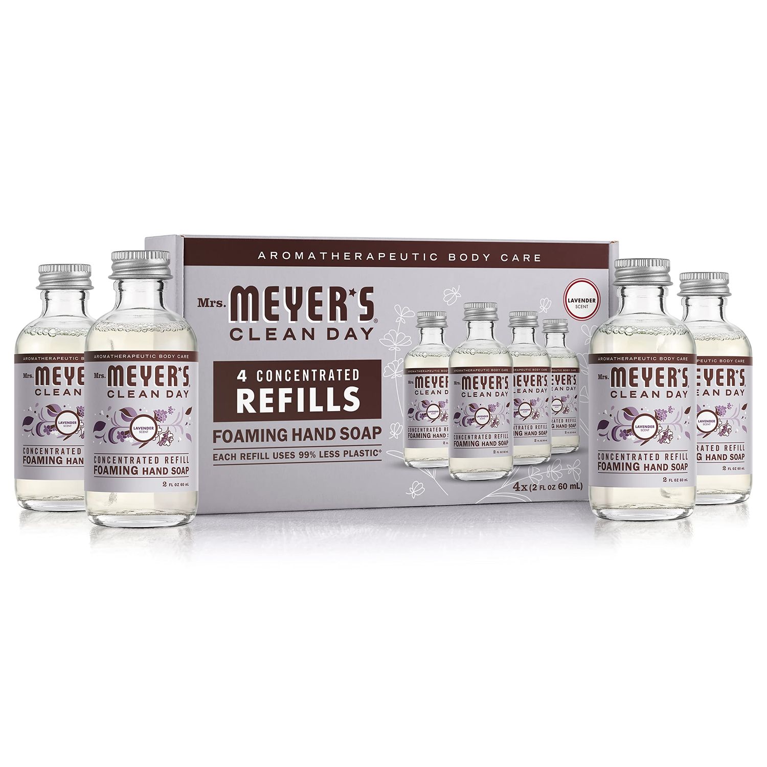 MRS. MEYERS CLEAN DAY Foaming Hand Soap Concentrated Refills, 4 Concentrated Refills (2 Fl. Oz each), Lavender Scent, Makes 40 Fl. Oz. of Foaming Soap Total