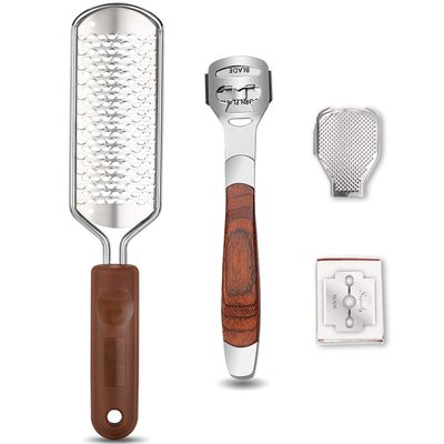 Colossal Foot Rasp &amp; Wood Handle Callus Shaver (10 Replacement &amp; 1 File Foot Heads), Pedicure Foot File Kit, Heel Scraper for Feet, Foot File Callus Remover