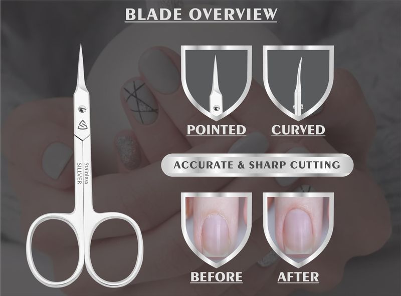 Cuticle Scissors - Curved Blade, Extra Fine Pointed Tip Professional Manicure Scissors for Cuticles, Beard, Nose Hair, Eyelash, Mustache