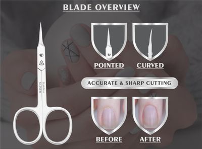 Cuticle Scissors - Curved Blade, Extra Fine Pointed Tip Professional Manicure Scissors for Cuticles, Beard, Nose Hair, Eyelash, Mustache
