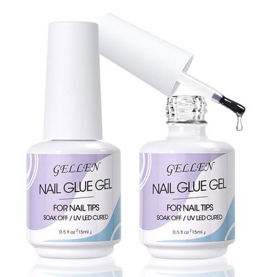 Gellen Nail Glue Gel, 2PCS 15ML 3 in 1 Gel Nail Glue for Acrylic Nail &amp; Base Gel &amp; Nail Strengthener Kit, Nail Glue for Press On Nails False Nails, Super Strong Gel Glue for Nail Extension