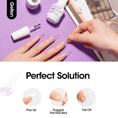 Gellen Nail Glue Gel, 2PCS 15ML 3 in 1 Gel Nail Glue for Acrylic Nail &amp; Base Gel &amp; Nail Strengthener Kit, Nail Glue for Press On Nails False Nails, Super Strong Gel Glue for Nail Extension