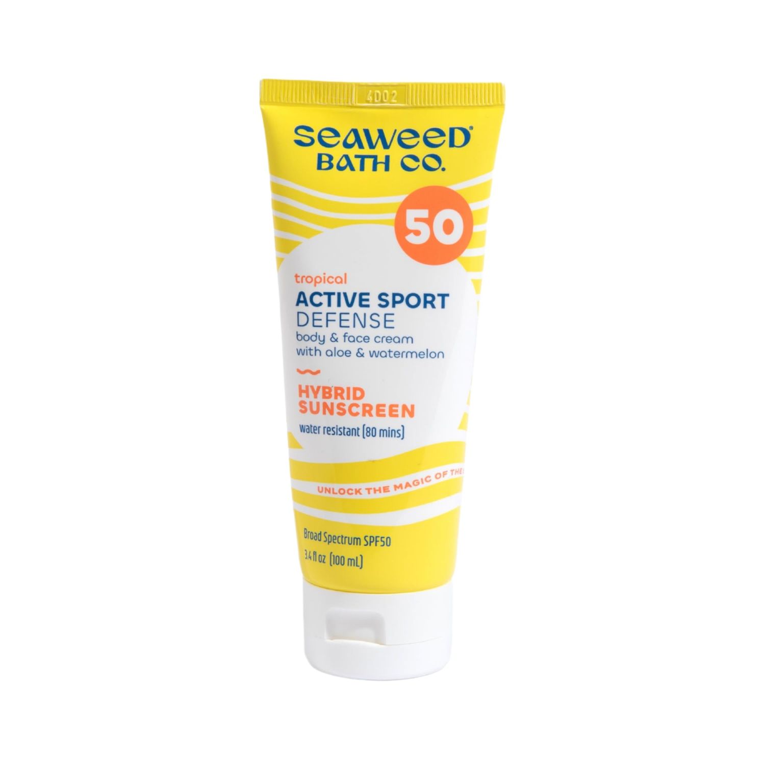 Seaweed Bath Co. Active Defense SPF 50 Sport Broad Spectrum Hybrid Sunscreen Cream, 3.4 Ounce, Sustainably Harvested Seaweed, Aloe, Watermelon
