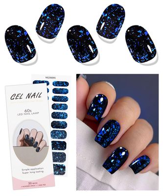 JMEOWIO Gel Nail Stickers Dark Blue Green Semi Cured Gel Nail Strips Wraps UV/LED Nail Supplies Nail Art Design Decoration Accessories