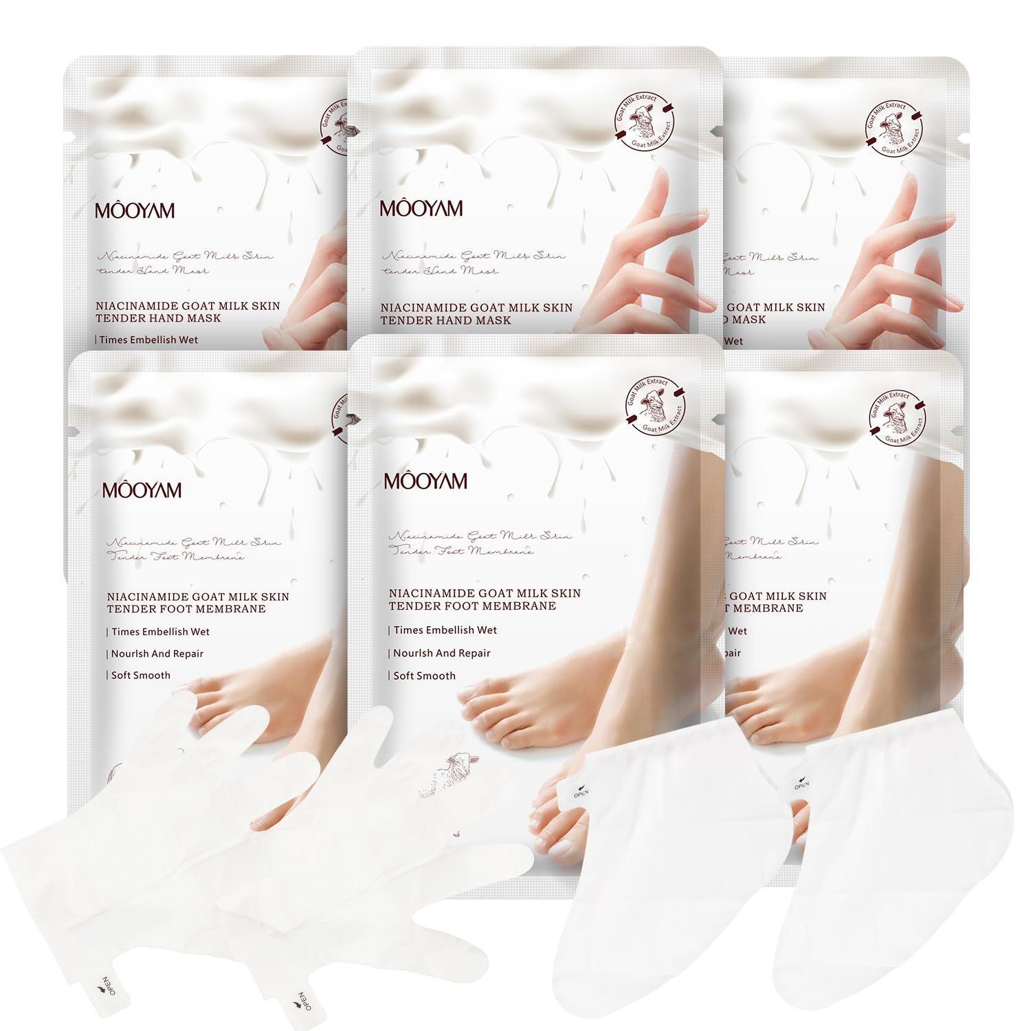 GUOYAOLIFU Hydrating Hand Foot Masks Set,Moisturizing Hand Mask for Dry Hand,Hydrating Foot Mask for Dry Cracked Feet,3 Pack Glove Mask &amp; 3 Pack Socks Mask for WomenMilk