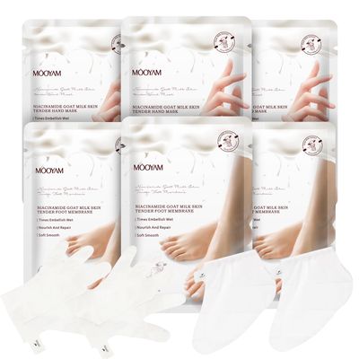 GUOYAOLIFU Hydrating Hand Foot Masks Set,Moisturizing Hand Mask for Dry Hand,Hydrating Foot Mask for Dry Cracked Feet,3 Pack Glove Mask &amp; 3 Pack Socks Mask for WomenMilk
