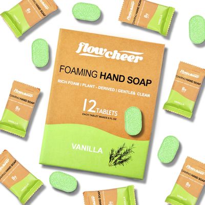 Foaming Hand Soap Tablet Refills - 12 Pack Makes 96 fl oz (12 x 8 fl oz Bottles) Vanilla Scented Hand Wash Soap Refill Tablets for Zero Waste Eco Friendly Cleaning Supplies