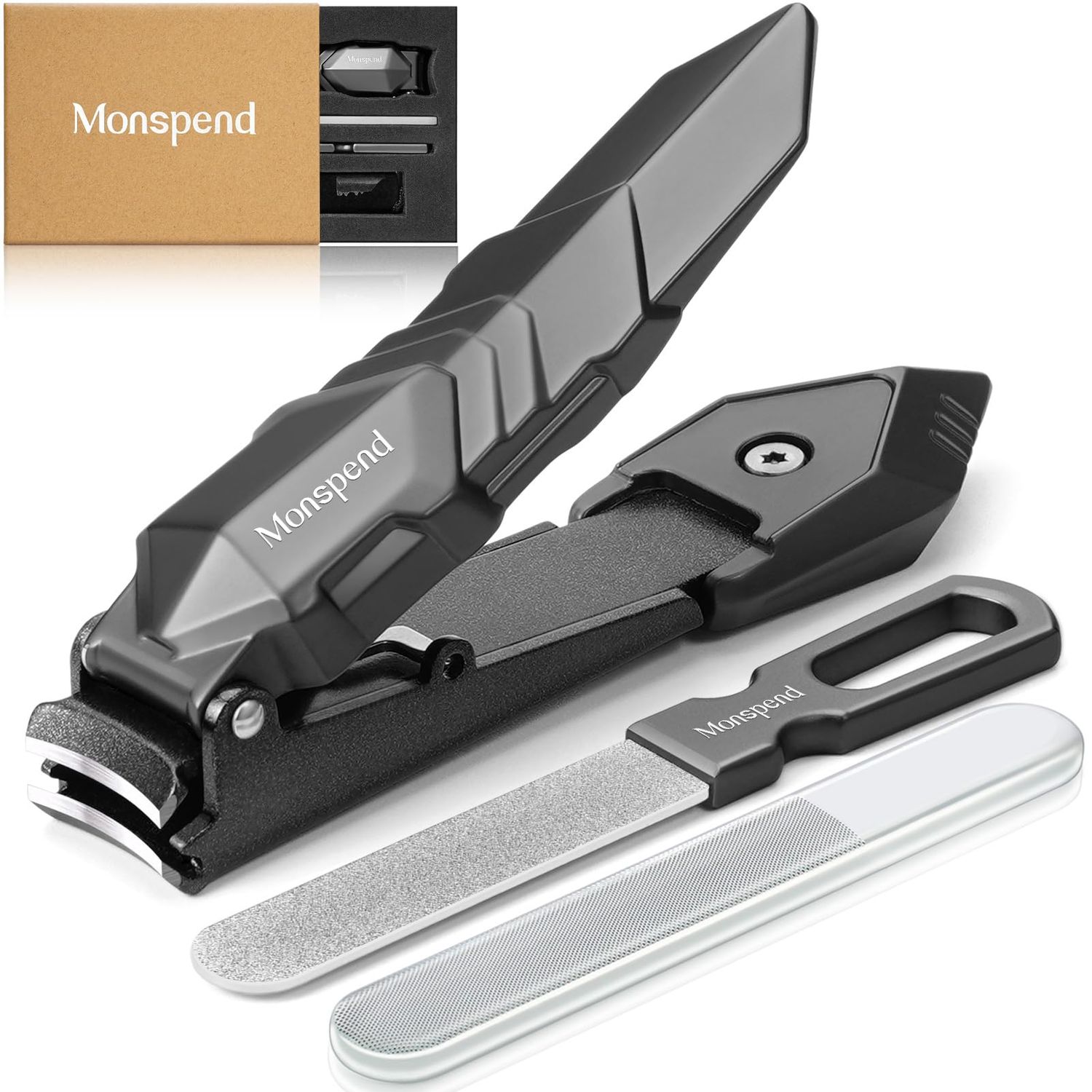 Monspend Nail Clippers with Catcher - No Splash Nail Cutters Fingernail and toenail Clippers for Thick Nail Stainless Steel Fingernail Cutter for Men WomenCustom Flannelette Bag Storage