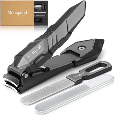 Monspend Nail Clippers with Catcher - No Splash Nail Cutters Fingernail and toenail Clippers for Thick Nail Stainless Steel Fingernail Cutter for Men WomenCustom Flannelette Bag Storage