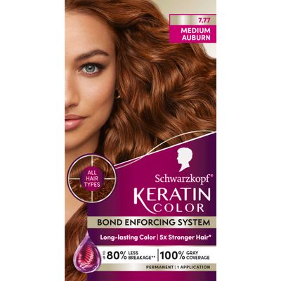 Schwarzkopf Keratin Color Permanent Hair Color, 7.7 Medium Auburn - Professional Quality Permanent Hair Dye, Up to 100 Gray Coverage - 1 Application