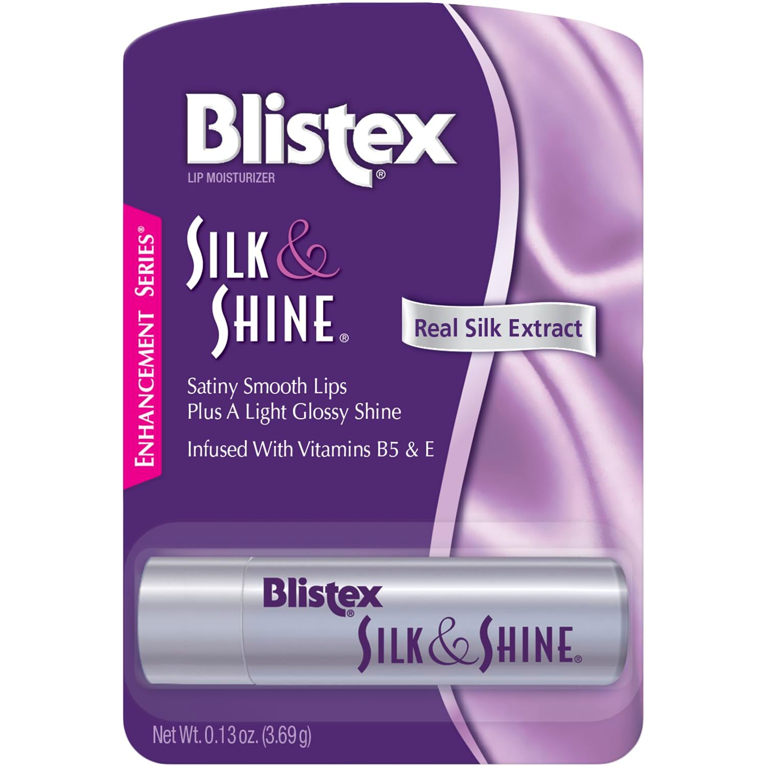 Blistex Silk &amp; Shine Lip Moisturizer - Enhancement Series, Real Silk Extract, Infused with Vitamins B5 &amp; E, 0.13 oz (3.69 g)