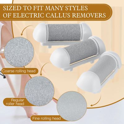 9 Pcs Different Replacement Roller Head for Electric Callus Remover Feet Pedicure Kit Care Foot Roller Refills Extra Coarse Regular Coarse Pedicure Tools for Dead Skin(White)